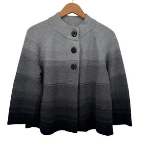 JM Collection Knit Ombre Striped Button Top Cardigan Sweater Mock Neck Size PL